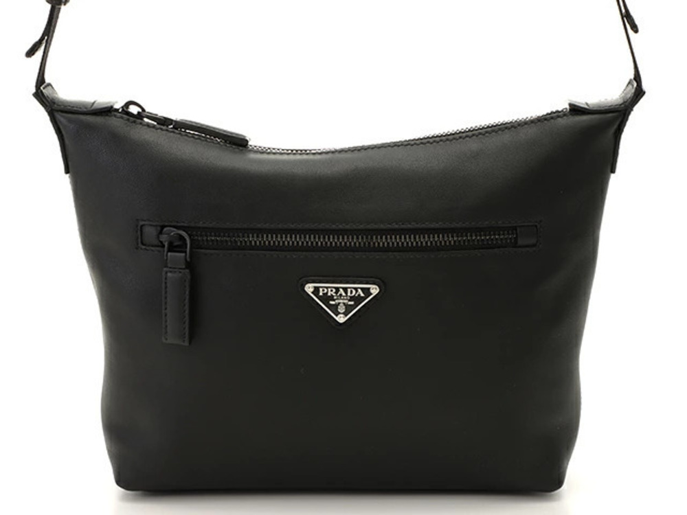 Prada Shoulder Bag Hobo Black Calfskin